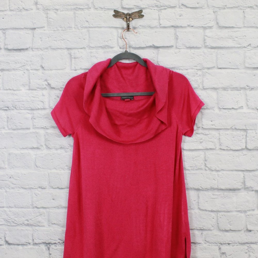 Vince Camuto Pink Rib Knit Folded Loose Turtleneck Short Sleeves Blouse Size S - Picture 4 of 10